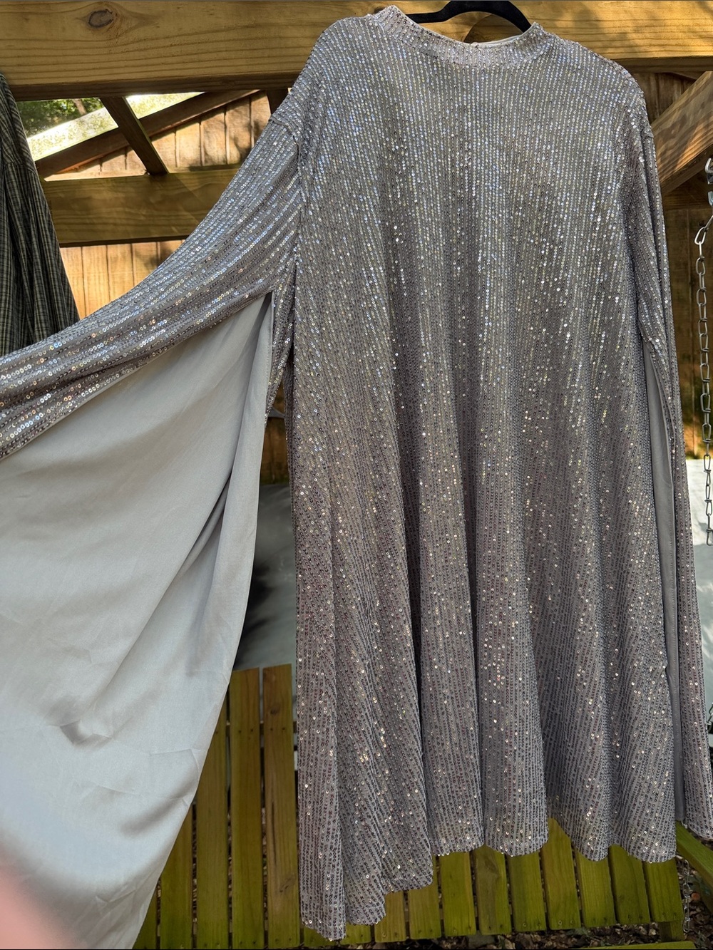 Silver Sequin Cape Dress – Elegant Evening Gown size 5X sexy wedding prom